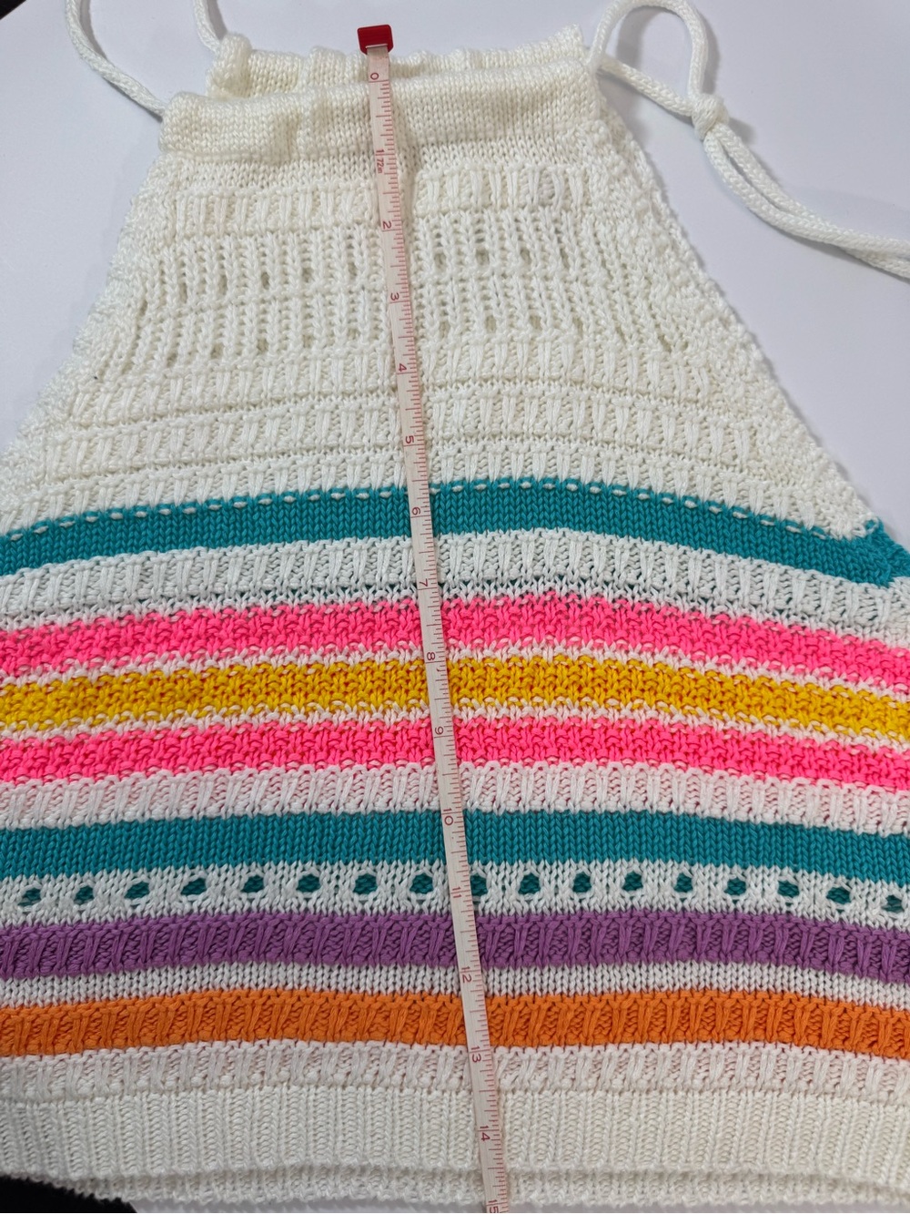 Crochet Halter Crop Top with Multicolor Stripes - White - Picture 10 of 14